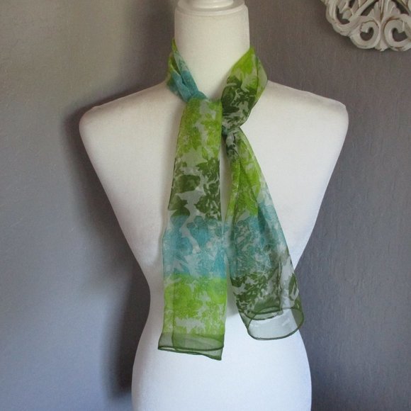 1960s sheer green & blue scarf - Picture 5 of 6